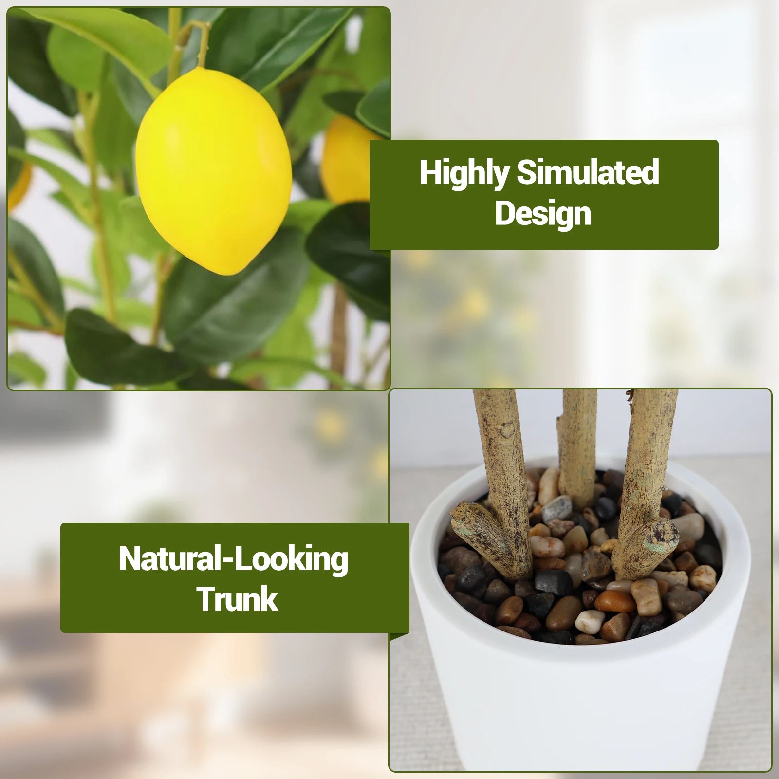 2-Pack 4FT Artificial Lemon Tree That Look Real, Faux Lemons Citrus Plants with Yellow Fake Lemons Fruits, Trees for Home Office