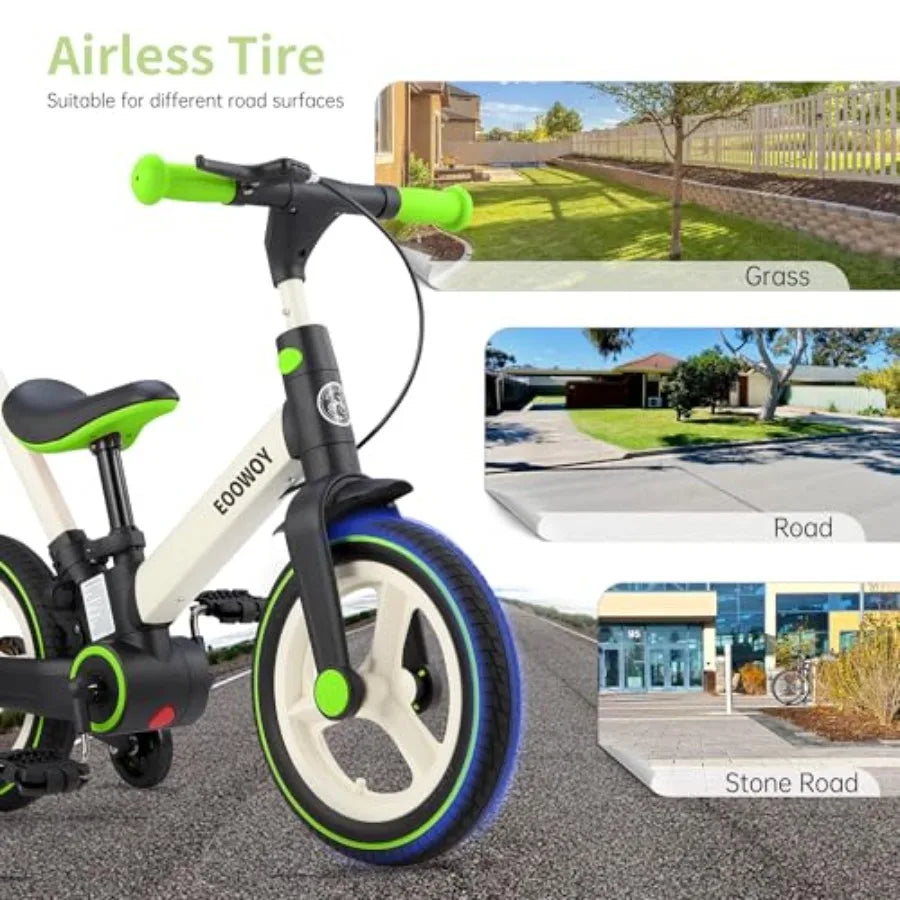 6 in 1 Foldable Balance Bike with Push Handle for 18-60 Months Training Wheels Pedals Blue Balance Bicycle for Boys and Girls w