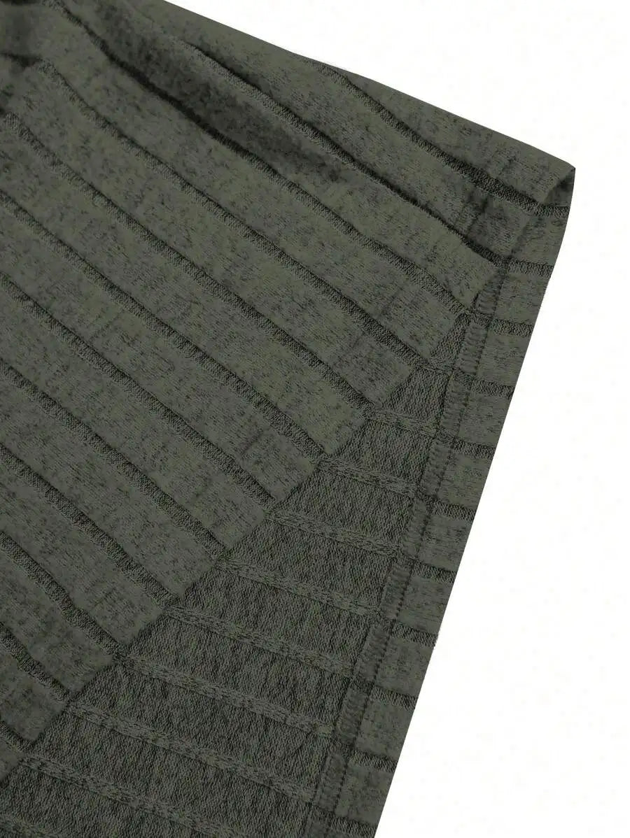 Men's Olive Green Ribbed Knit Polo Shirt, Short Sleeve, Casual Style