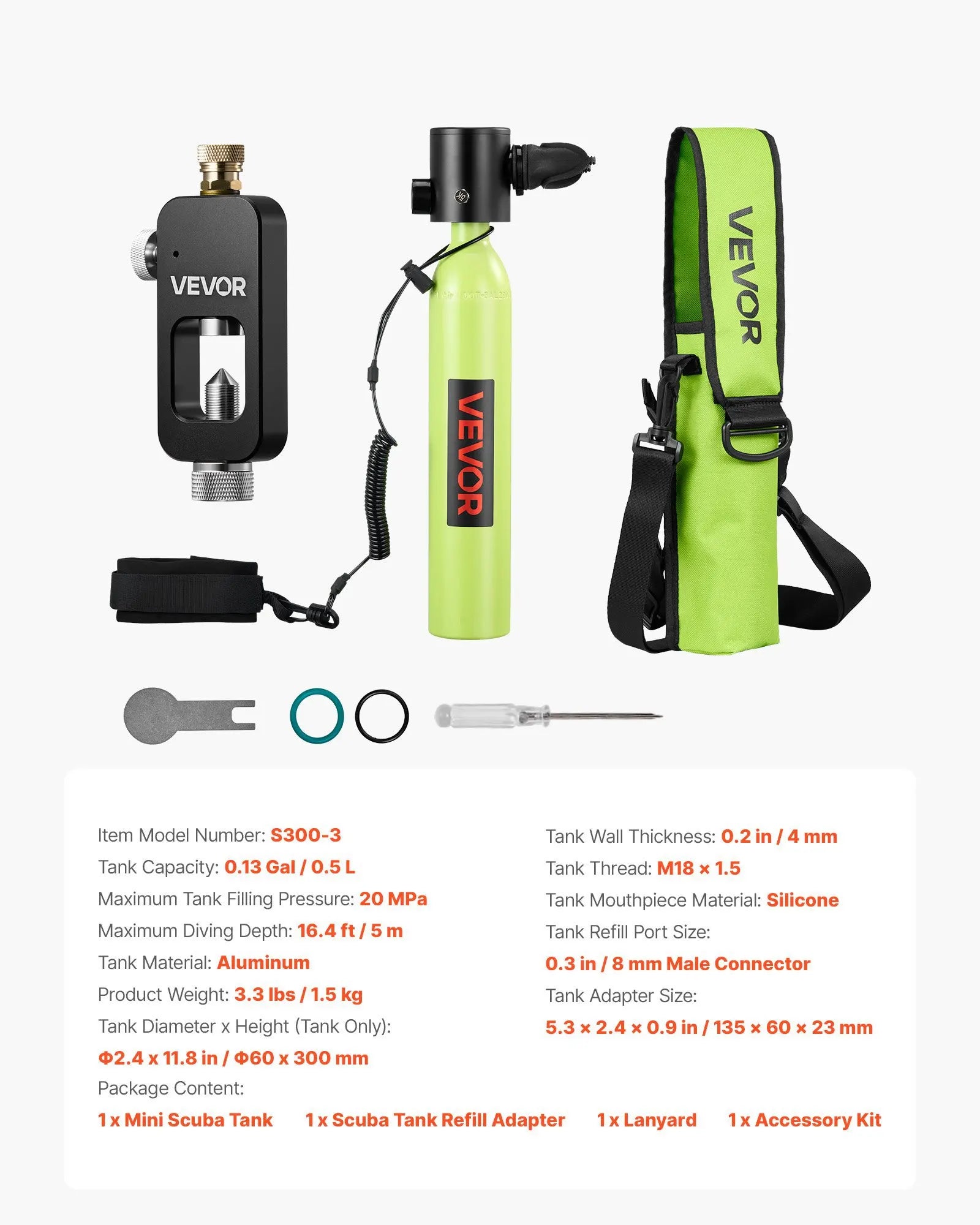 Mini Scuba Tank, 0.5L Portable Diving Tank for Underwater Breathing, Reusable Lung Diving Cylinder up to 10 Minutes Dive Time