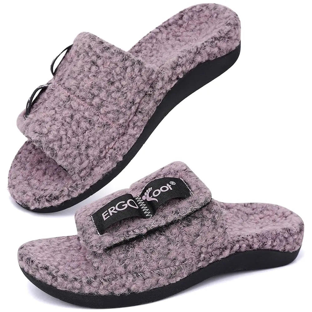 Fuzzy House Slippers with Arch Support for Women Men, Orthopedic Slide Slippers for Plantar Fasciitis Open Toe Indoor House