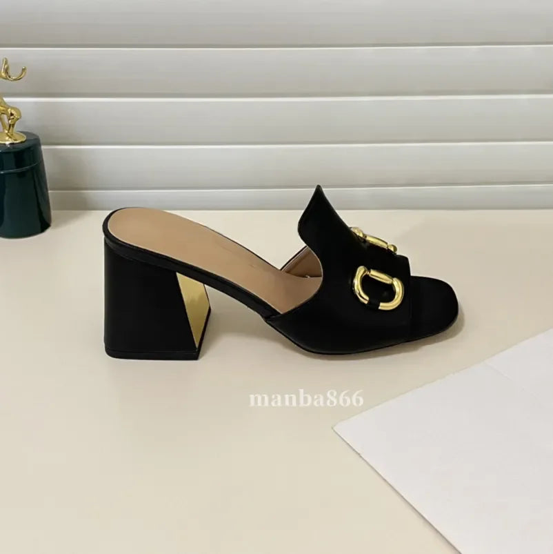 2025 Luxury Designer Sandals High Mid Low Heels Female Sandale Womens Fashion Luxe Leather Casual Summer Shoes Slides Slippers P