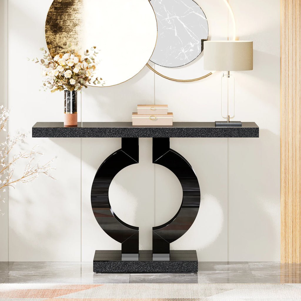 Tribesigns 43-Inch Modern Mirrored Console Table, Glass Sofa Table with Mirror Finish, Entryway Table with O-Shaped Base, Rectan