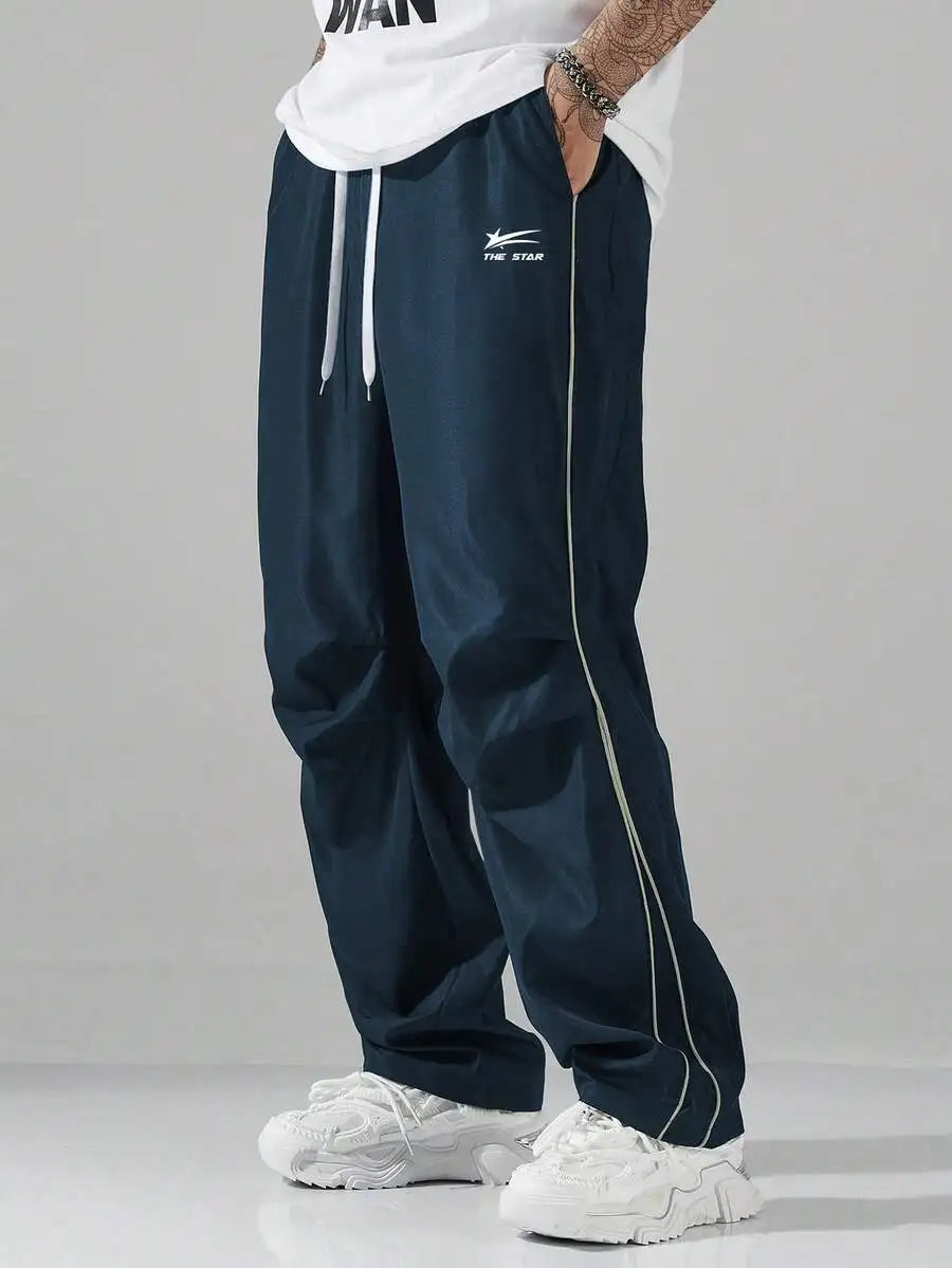 Men's Loose Fit Streetwear Joggers with Side Stripe, Lightweight Fall Pants