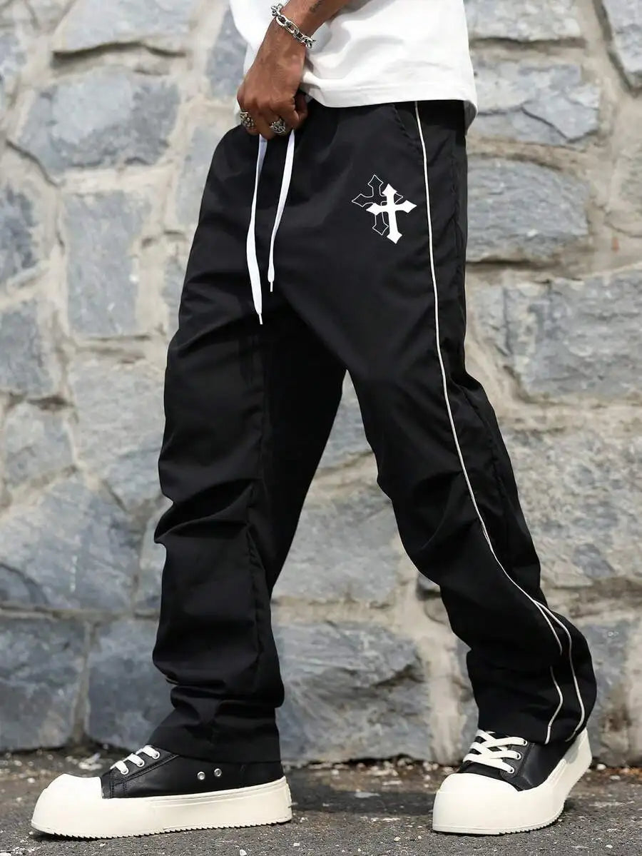 Men's Loose Fit Streetwear Joggers with Side Stripe, Lightweight Fall Pants