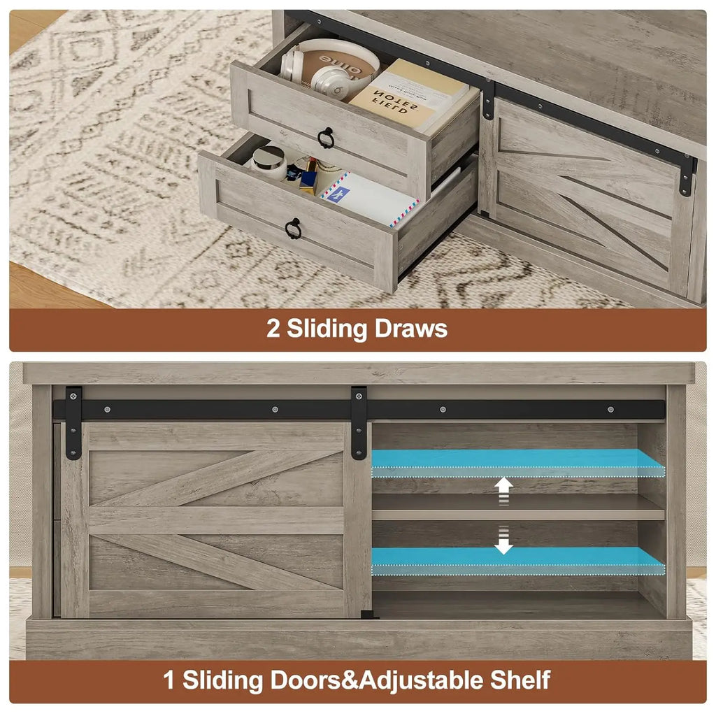 39.4in Lift Top Coffee Table Storage Hidden Compartment 2 Drawers Adjustable Shelf Living Room Gray Customized