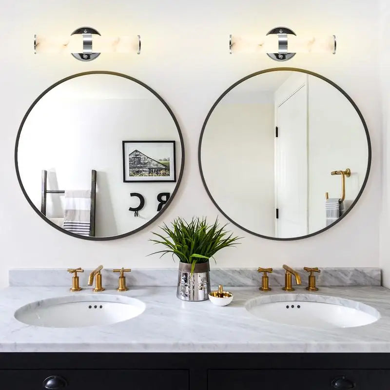 Set of 2 Resin Faux Marble Chrome Wall Sconces, Modern Vertical Light Fixtures for Indoor Use in Bathrooms, Hallways, and