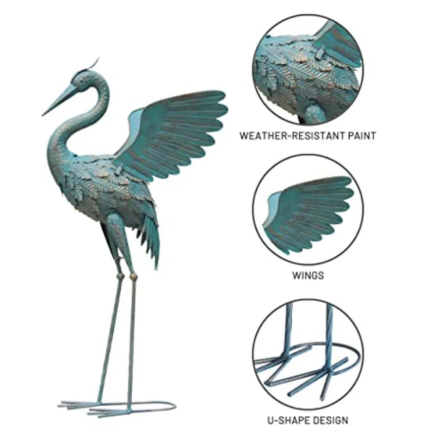 33-37 Inch Metal Crane Garden Statue Decor Bird Garden Sculpture Statues Outdoor Decoration for Yard Patio Lawn Backyard Pool S