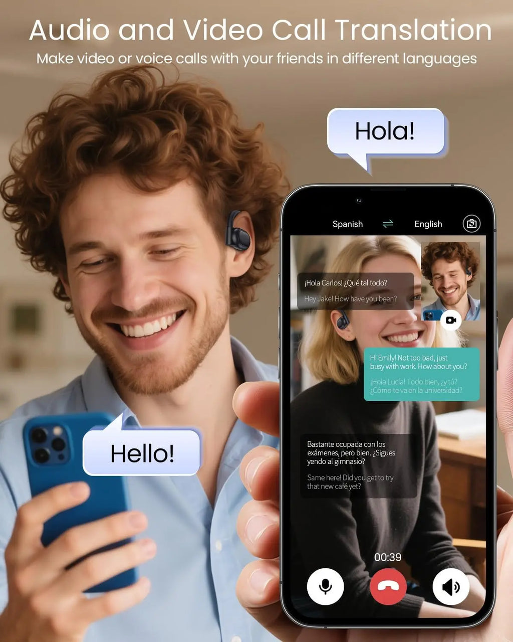 AI Translation Earbuds Real Time 164 Languages 80H Playtime Wireless Bluetooth for Travel Meeting Learning Black