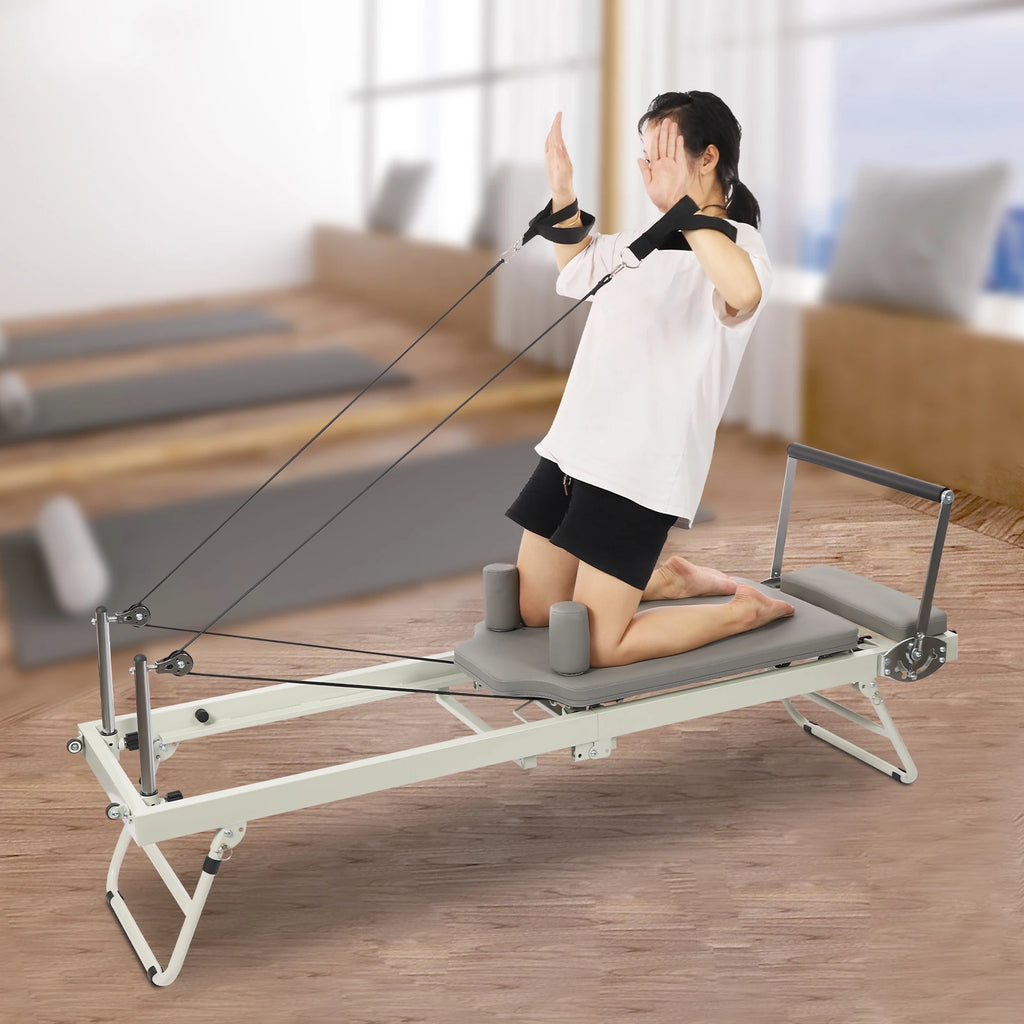 Pilates Reformer, Foldable Reformer Pilates Machine for Home Use, with Dual Resistance- Springs and Cords, Pilates Equipment