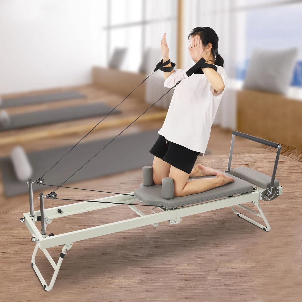 Pilates Reformer, Foldable Reformer Pilates Machine for Home Use, with Dual Resistance- Springs and Cords, Pilates Equipment
