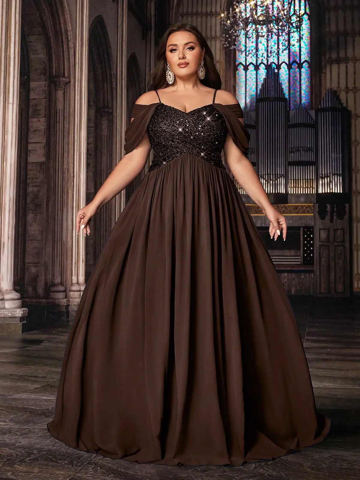 Navy Blue Plus Size Formal Evening Gown With Sequins Off Shoulder Floor Length
