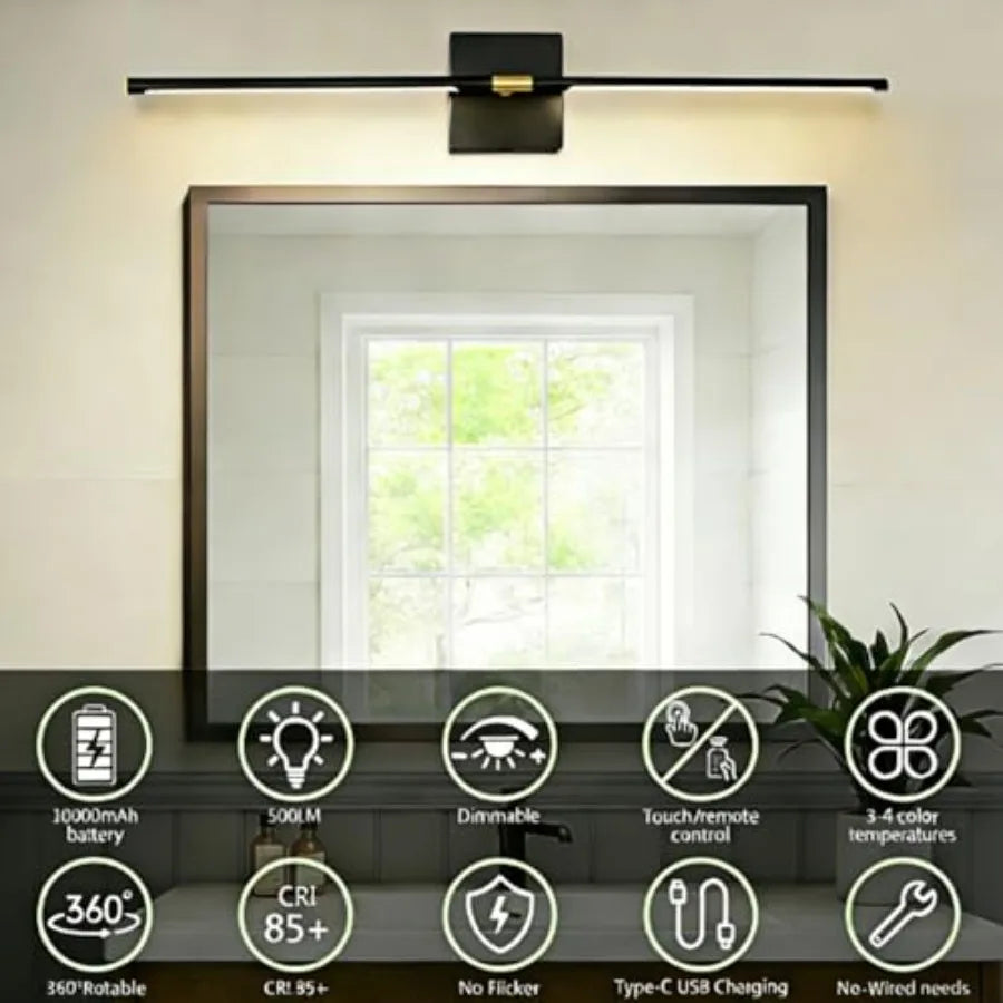 Battery Operated Wall Sconces Set of 2: 10000mAh Rechargeable Wireless Wall Lights 360° Rotatable Magnetic Wall Lamp 4CCT Dimma