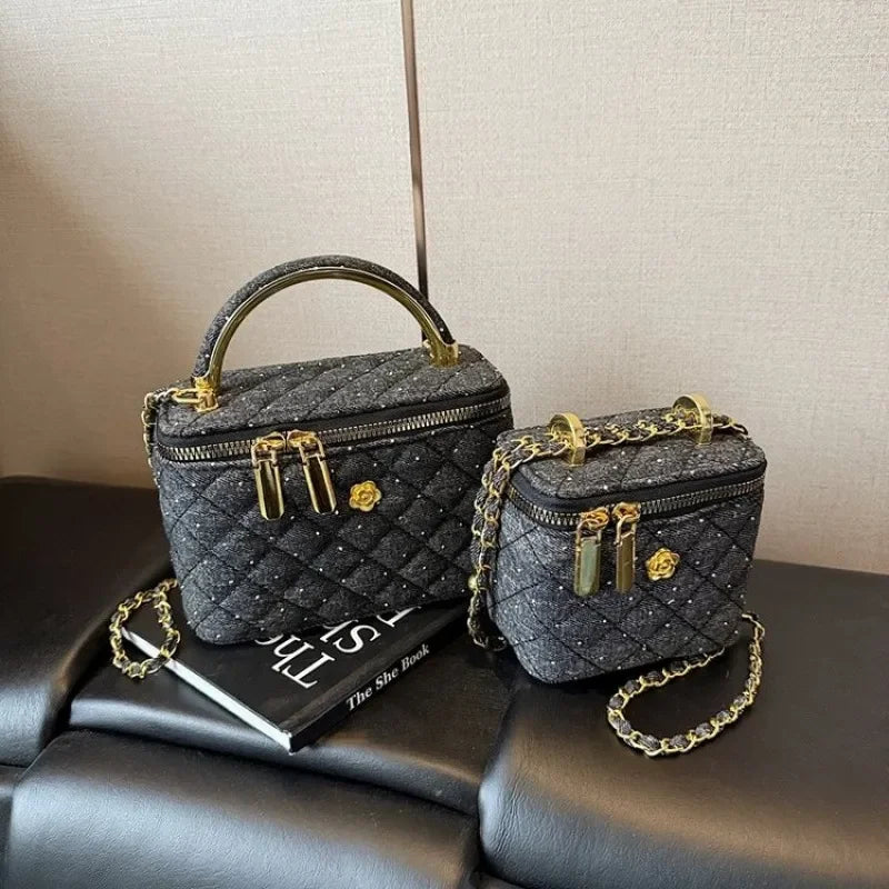 Designer Mini Shoulder Purse Lingerie Embroidery Line Small Square Female 2025 New Fashion Chain Crossbody Luxury Handbag Cosmet