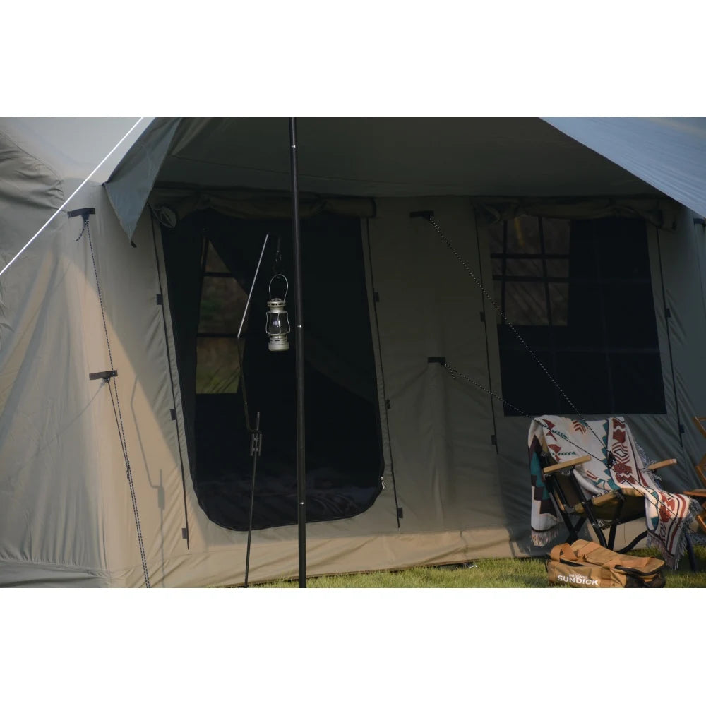 9.8x13ft Canopy Inflatable Camping Tent Hand-Pump Easy-Setup Waterproof Windproof Army Green