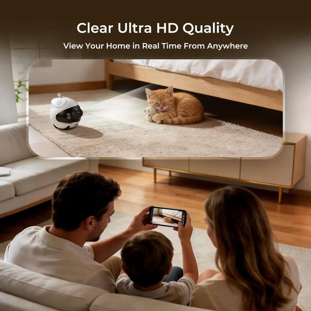 1080P Dual Lens Indoor Movable Security Camera with Night Vision, 2-Way Talk, App Control for Pets/Baby/Elderly