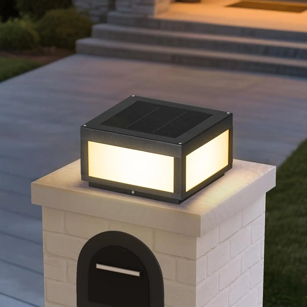 Solar Post Lights Outdoor, Waterproof LED Pillar Lights for Deck Patio Pool, Modern Square Lantern with 3000K Warm Glow
