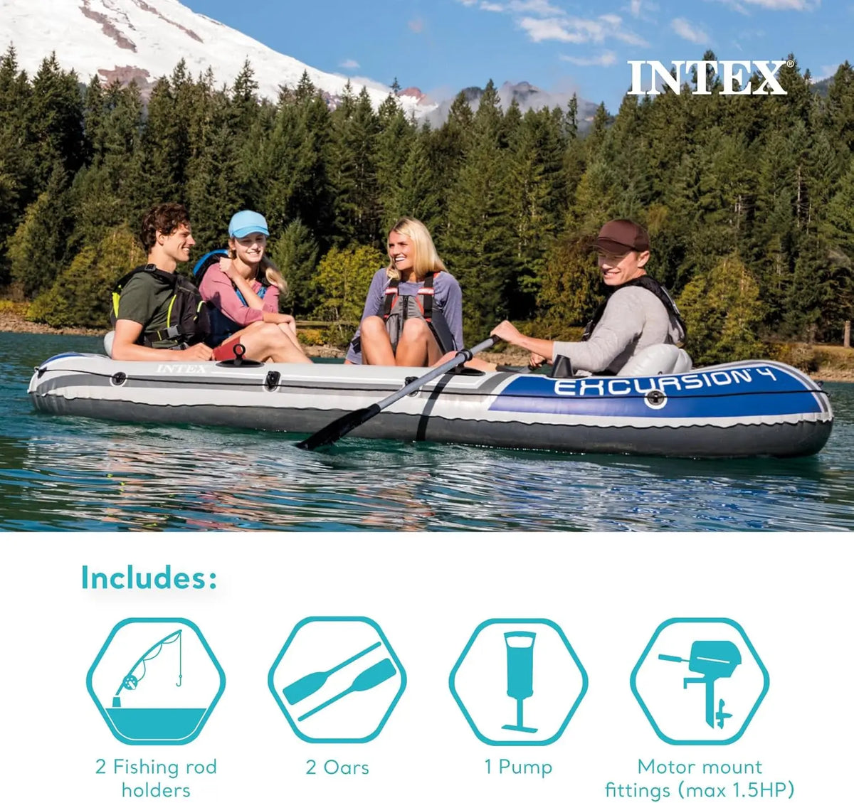 4-Person Inflatable Boat Set with Adjustable Seats, Fishing Rod Holders, Oars & Pump - 1100lb Capacity