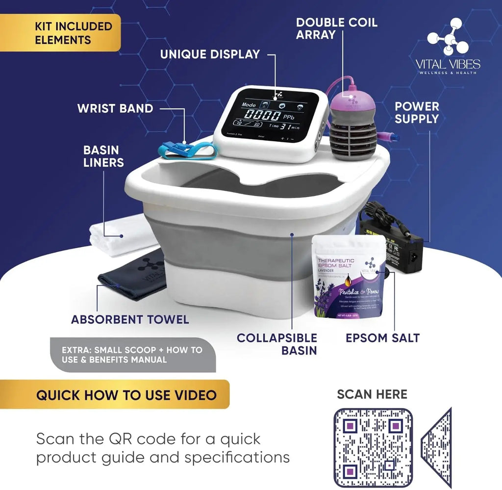 Ionic Foot Bath Detox Machine with Touch Display, Collapsible Tub, Epsom Salt & Accessories for Home Spa