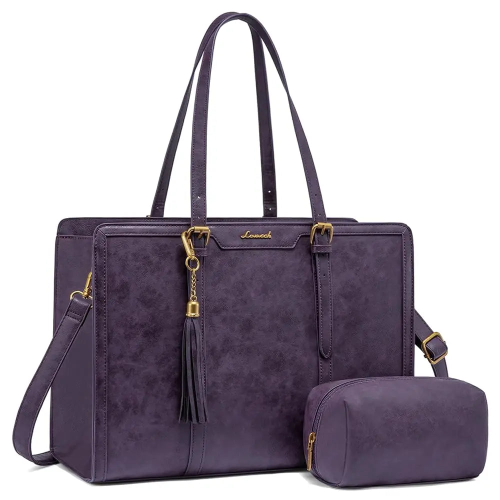 Laptop Bag for Women Vintage Leather Work Tote 15.6 inch Large Capacity Computer Bag with Clutch Purse for Teacher,Office,Ca