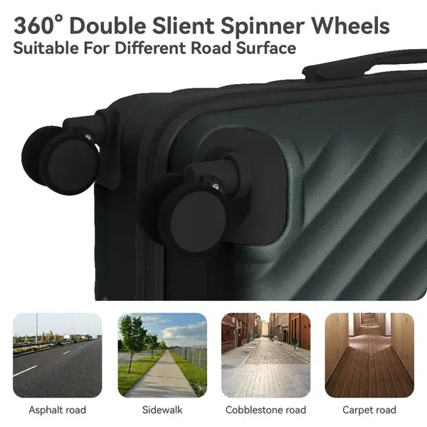 3pcs ABS Hardshell Luggage Set with Spinner Wheels TSA Lock (20''/24''/28'') Dark Green