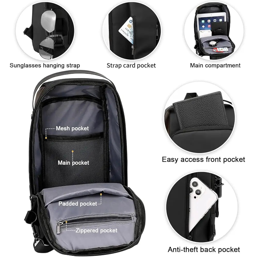 Mens Crossbody Bag Man Bags Mens Purse Anti-theft Leather Sling Bag Shoulder Bag Chest Bag for Daily Use, Black Black