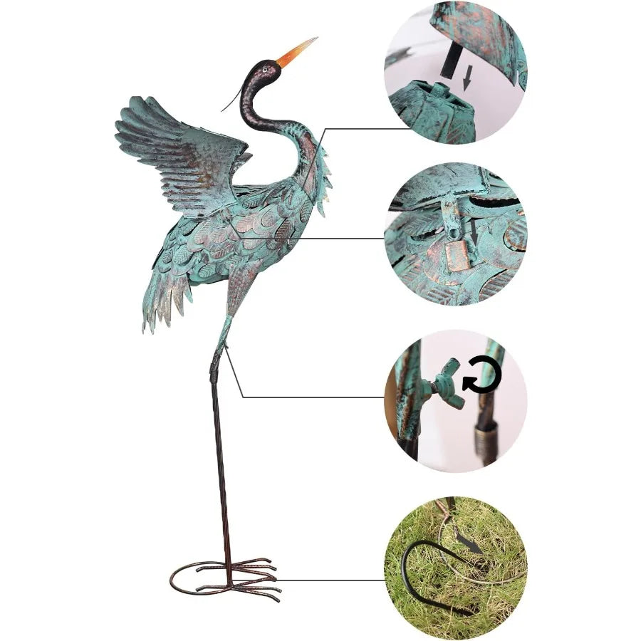 Garden Decor Outdoor Statues 38"/36" Large Metal Heron Standing Yard Art Blue Crane Lawn Sculptures Garden Decor for Outside Pa