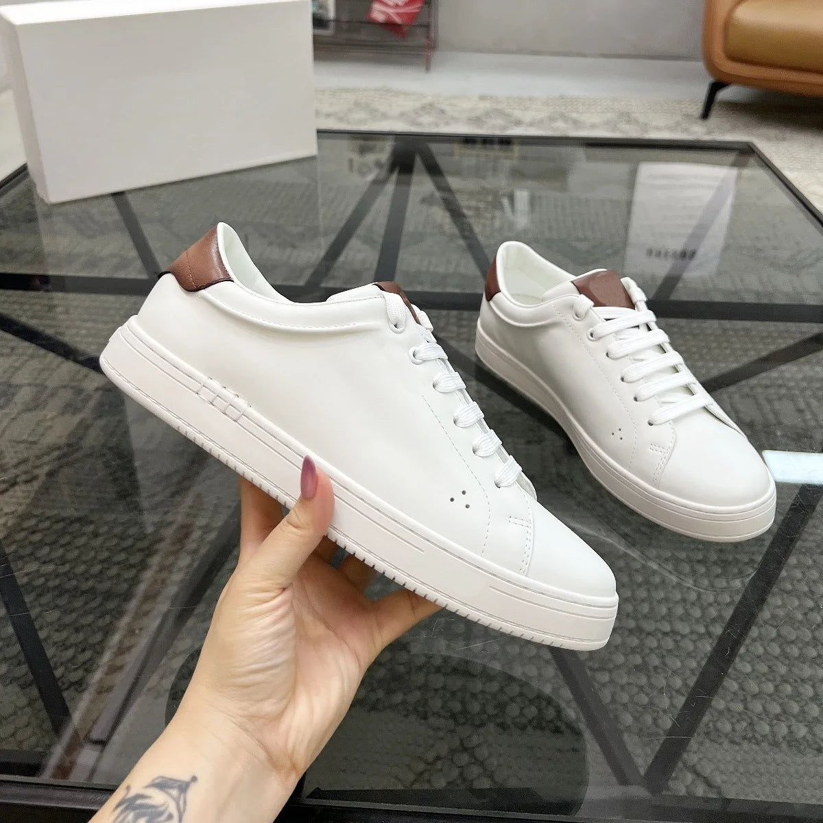 2026 New Men's Fashion Leather Casual Shoes Breathable Comfortable Low Top Flat Sneakers Versatile Trendy Walking Shoes