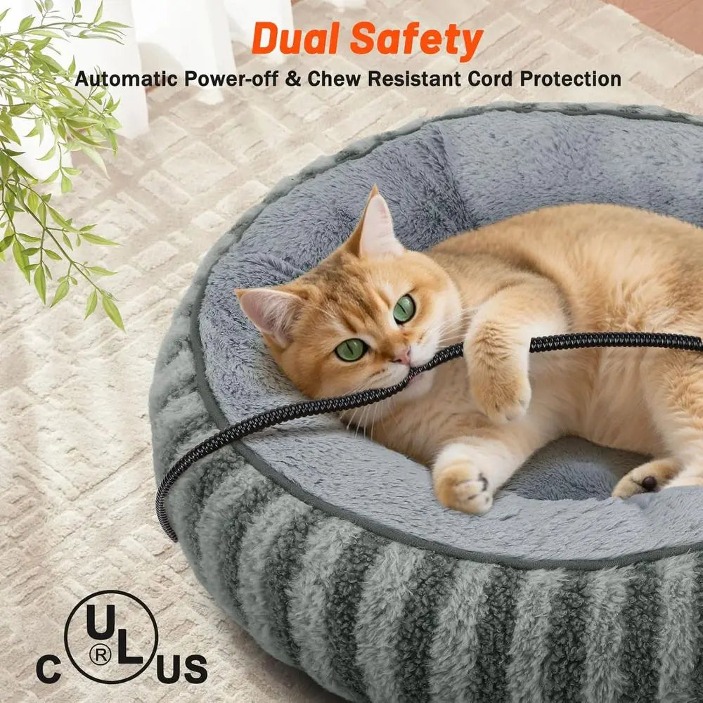 Heated Cat Bed Indoor - Heating Donut Pet Bed for Cats and Small Dogs, Ultra Soft & Cozy Sleeping Cat Beds, Machine Washable, Sa