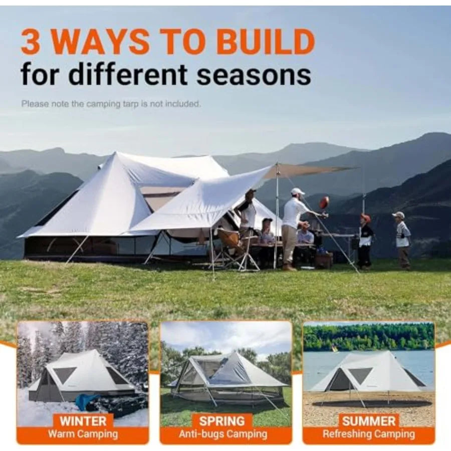 Canvas Bell Yurt Tents 4 Seasons Large Waterproof and Windproof Luxury Glamping Tent w/Stove Jack for Family Outdoor Camping Hu