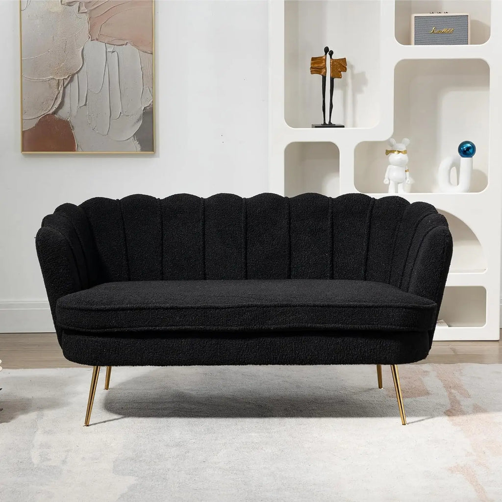 59" Modern Boucle Loveseat 2-Seater Sofa Gold Metal Legs Small Space Office Studio Apartment Black, Customized