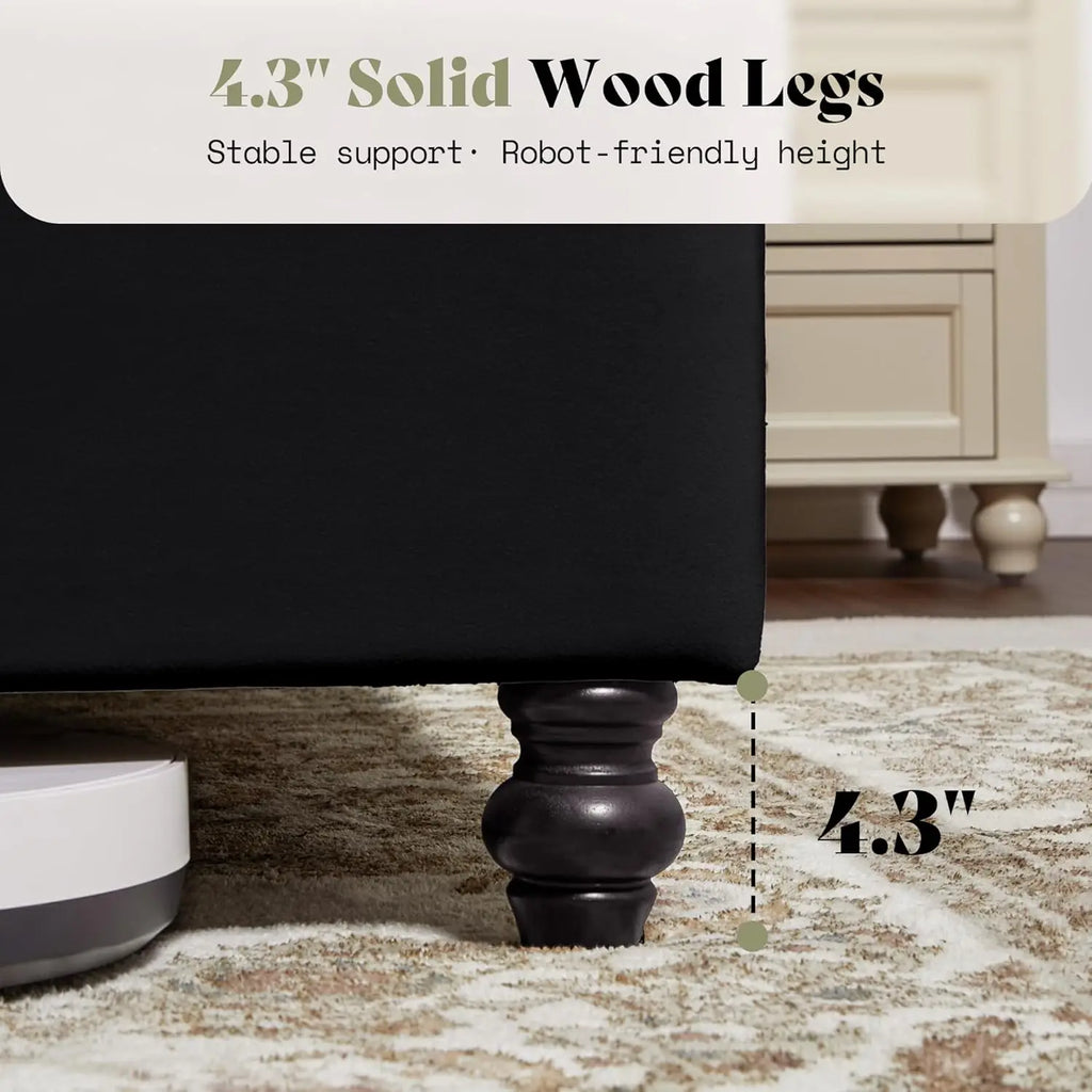 59" Tall Sleigh King Bed Frame Velvet Upholstered Deep-Tufted Solid Wood Legs No Box Spring, Customized