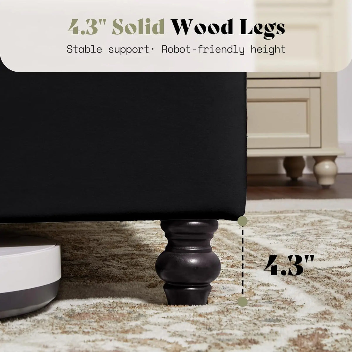 59" Tall Sleigh King Bed Frame Velvet Upholstered Deep-Tufted Solid Wood Legs No Box Spring, Customized