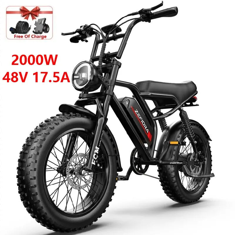 ZEFIORA 2000W Adult Electric Bike, 48V 20Ah 60 Miles Electric Bicycle,20" Fat Tire Full Suspension Electric Mountain Bike