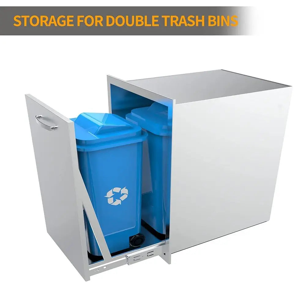 Outdoor Kitchen Stainless Steel Double Trash Bin, 20W x 27H x 24D, Built-in for BBQ Island Grill Stations
