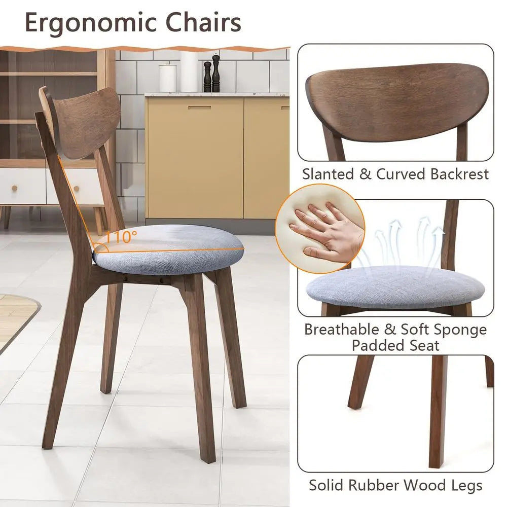 MidCentury Modern Round Dining Table Set for 2, Wooden Kitchen Table amp 2 Chairs with Cushioned Seats, Compact 3Piece Dining Se