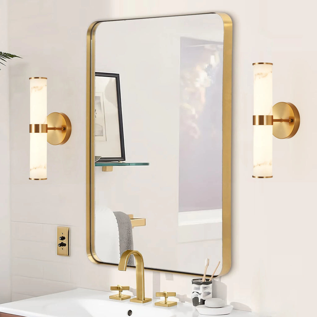 2-Pack Electroplated Gold Wall Sconces with Marble Pattern Shades, Indoor Decorative Wall Lights for Living Room Hallway Bedroom