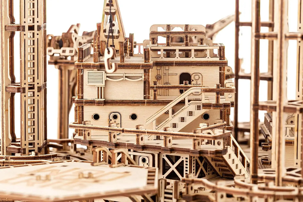 Interactive Movable Offshore Rig Platform Wooden 3D Puzzles for Adults - DIY Engineering Model Kits
