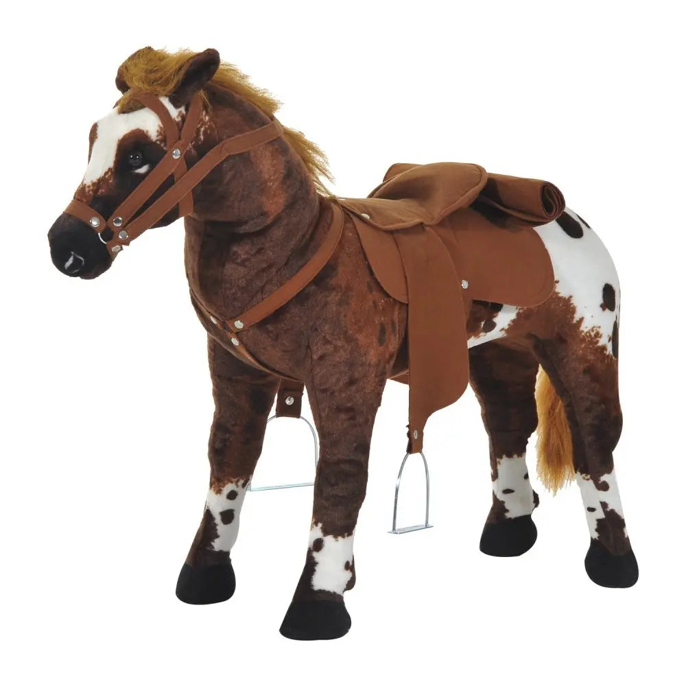 Qaba Sound Stuffed Horse Ride-On for Toddlers3-5: Neigh/Gallop, Padding, Soft Feel, Brown