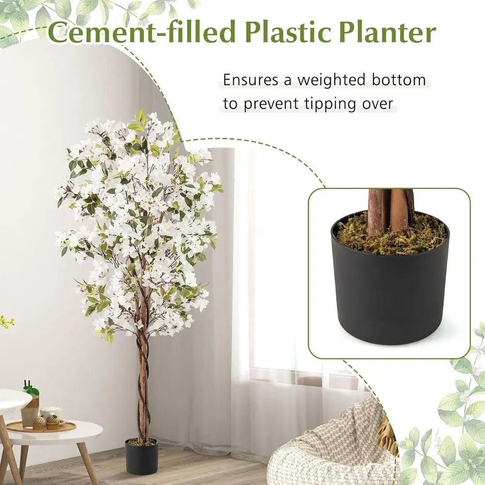 Artificial Tall Floor Tree with 910 Flowers and 105 Leaves, Real Wood Trunk, Suitable for Indoor Living Room and Bedroom Decor,
