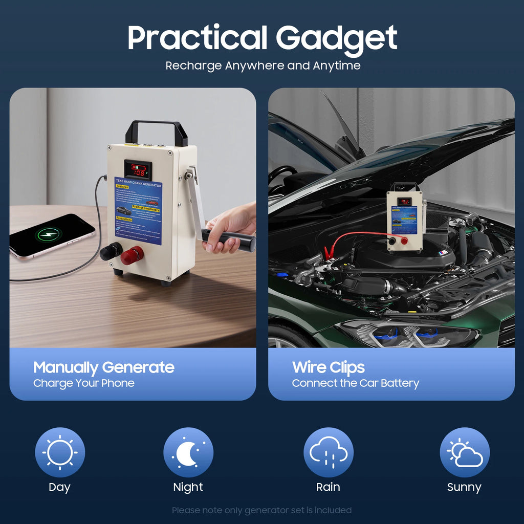 HG-15600 Hand Crank Generator 15600mAh Portable Power Bank w/ AC Outlet, Solar for Outdoor Emergency & Car Jump Start