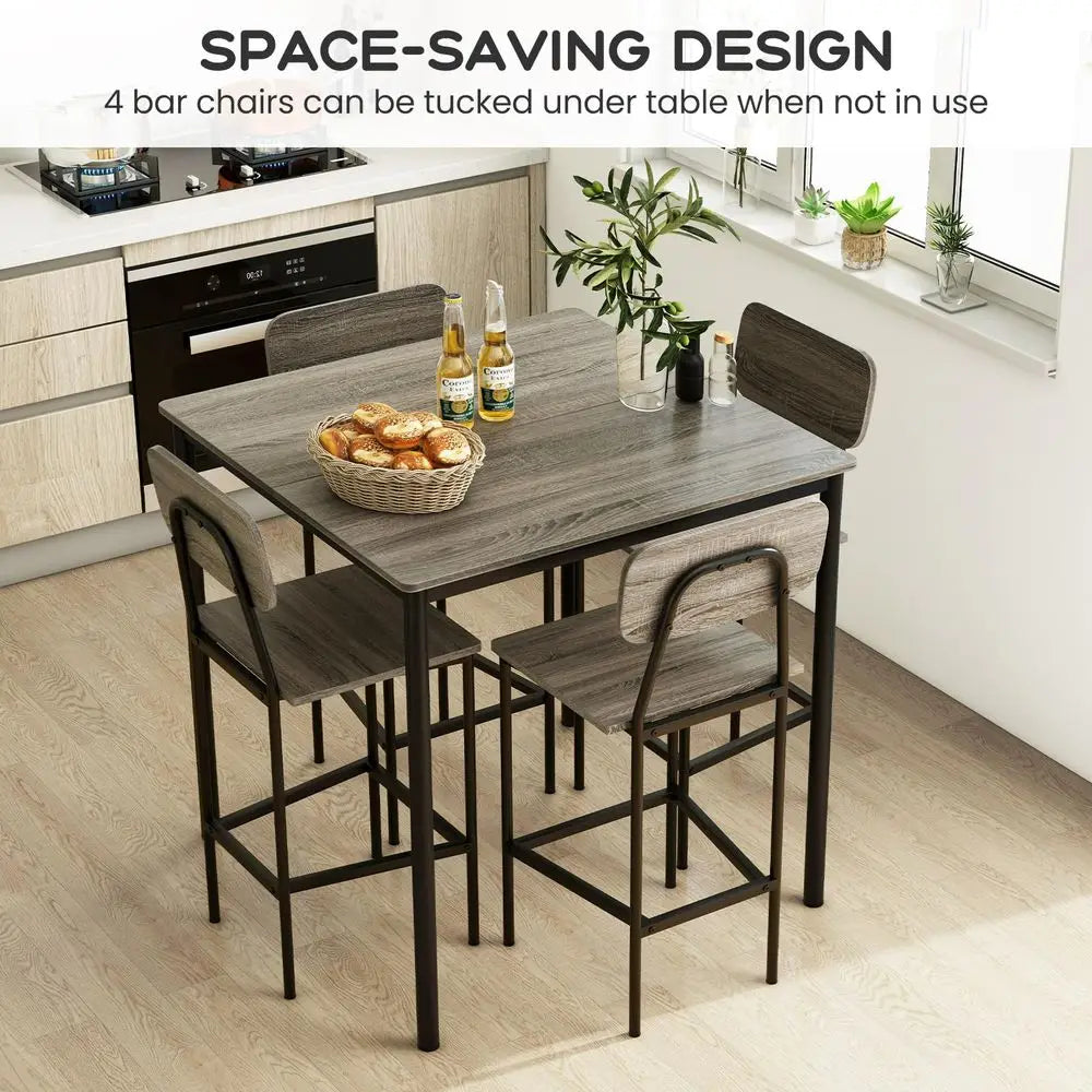 5Piece Dining Table Set W Counter Height Table amp 4 Bar Stools, Modern Kitchen Dining Set W Footrest amp Backrest, SpaceSaving