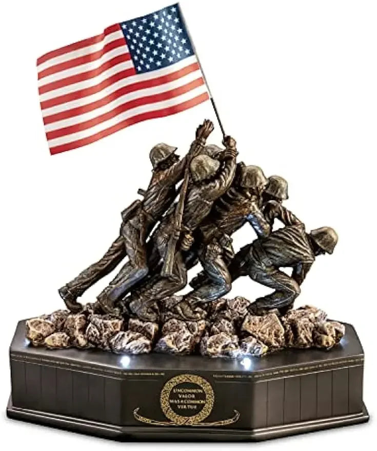 75th Anniversary of Iwo Jima Cold-Cast Bronze Marine Corps War Memorial Lighted Sculpture with The Names of The USMC Battles