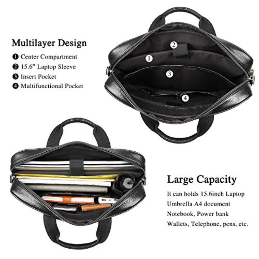 Augus Leather Laptop Briefcase for Men Waterproof Travel Messenger Duffle Bags 15.6 Inch Laptop Bag Brown Premium Leather Durab