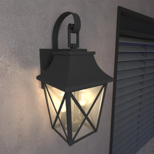 2pcs Outdoor Wall Lantern Large Outside Modern Wall Sconce Light Fixture Porch Light Wall Mount with Glass Waterproof