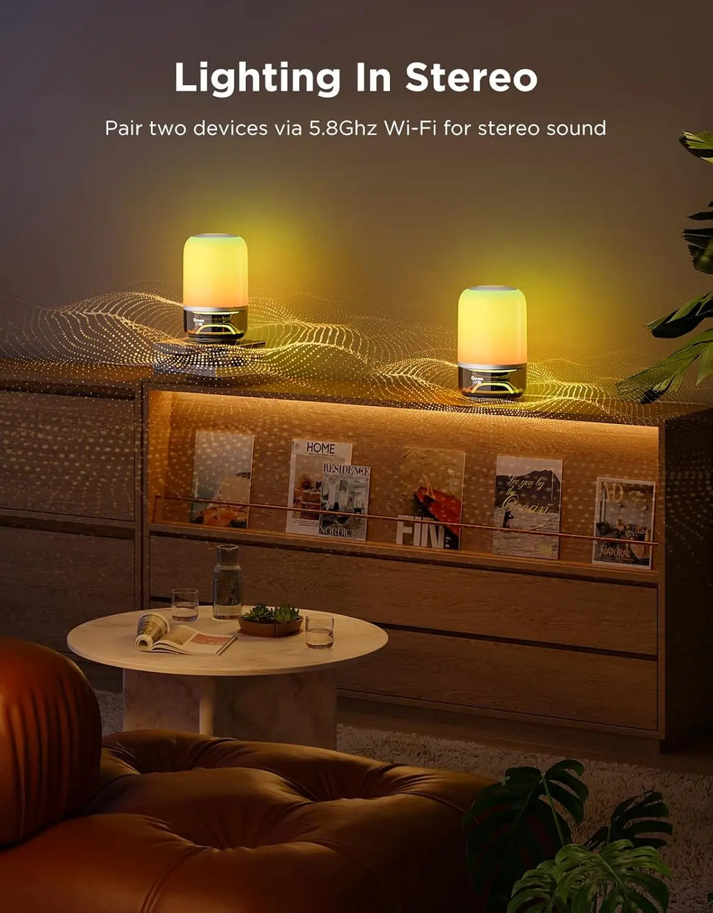 Smart Cordless Table Lamp with Speaker, Music-Light Sync, 16 Modes & 100+ Scenes, Works with Matter, Rechargeable for Bedroom