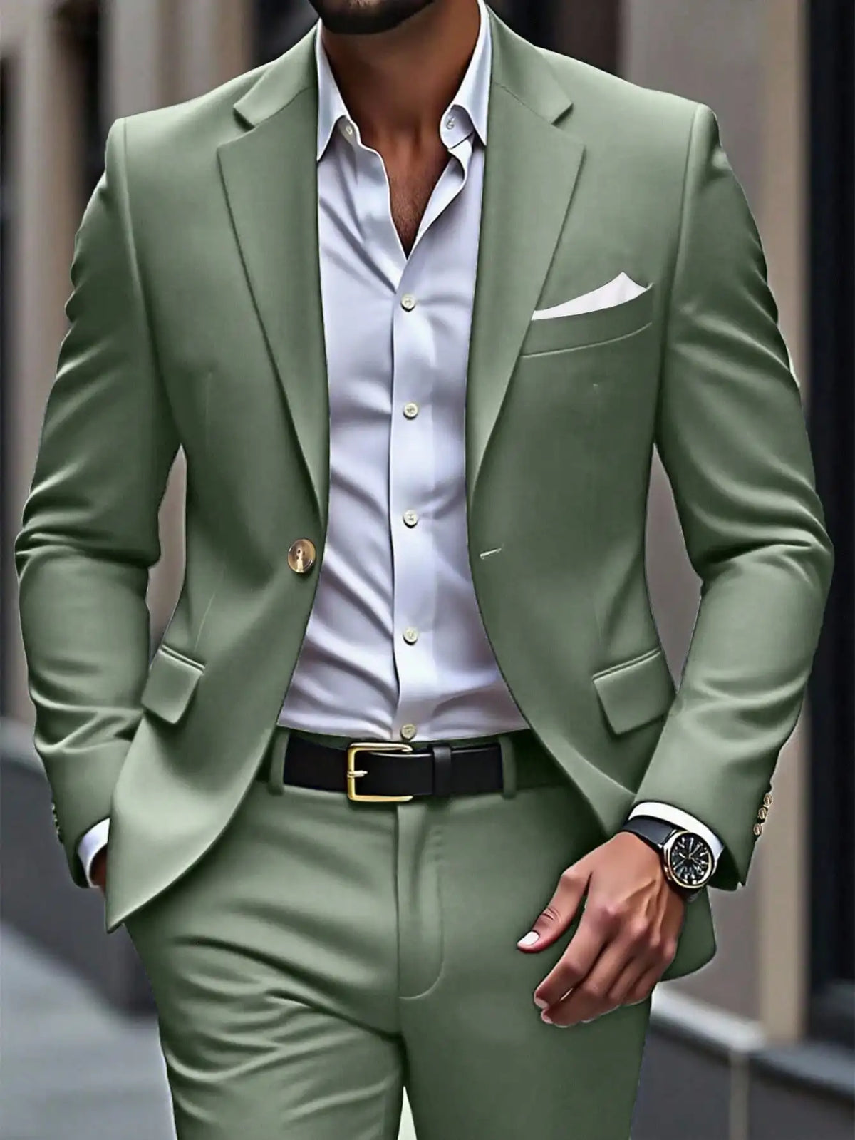 Men's Single Breasted Brown Suit Jacket And Pants Set