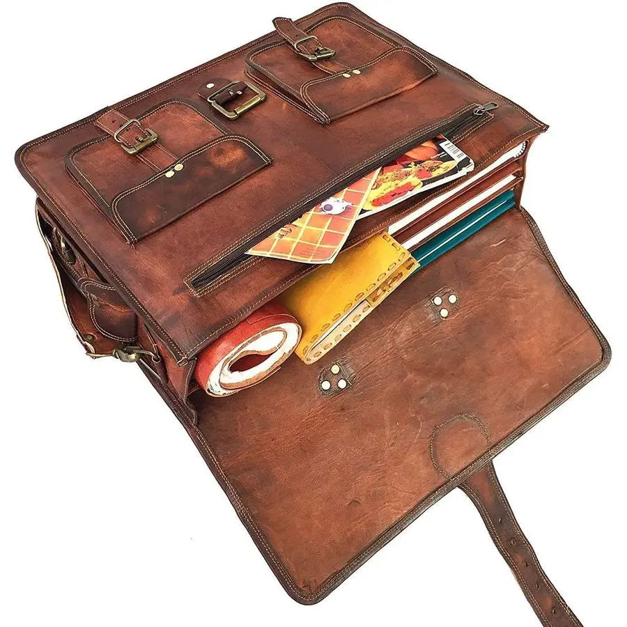 Leather Messenger Bag for Men, 18 Inch Laptop Crossbody, Handmade Leather Shoulder Satchel Bag for Men, Full Grain Business Brie