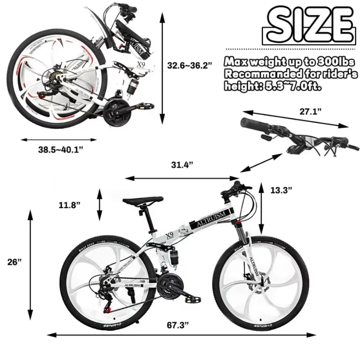 26" Full Suspension Mountain Bike - 21 Speed Shimano Gears, Disc Brakes, Steel Frame MTB