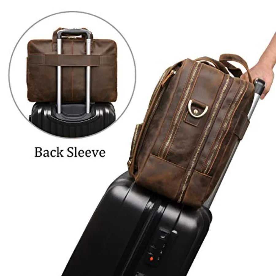 Augus Business Travel Briefcase Genuine Leather Duffel Bags for Men Laptop Bag fits 15.6 inches Laptop Black Premium Quality Du